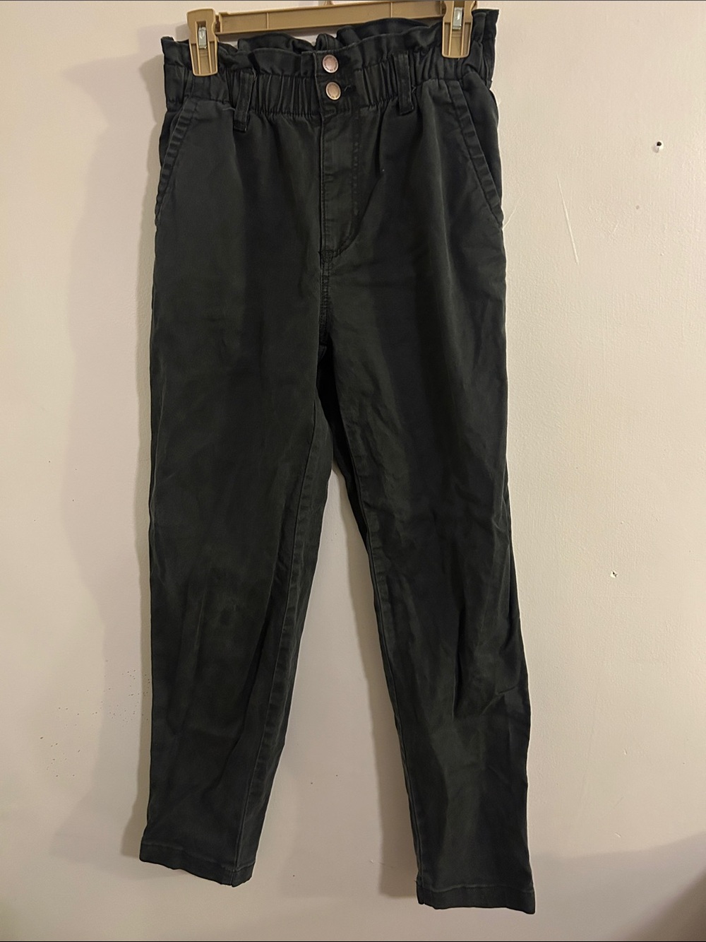 Universal Thread Black Paperbag Waist Straight Leg Pants with Button Front